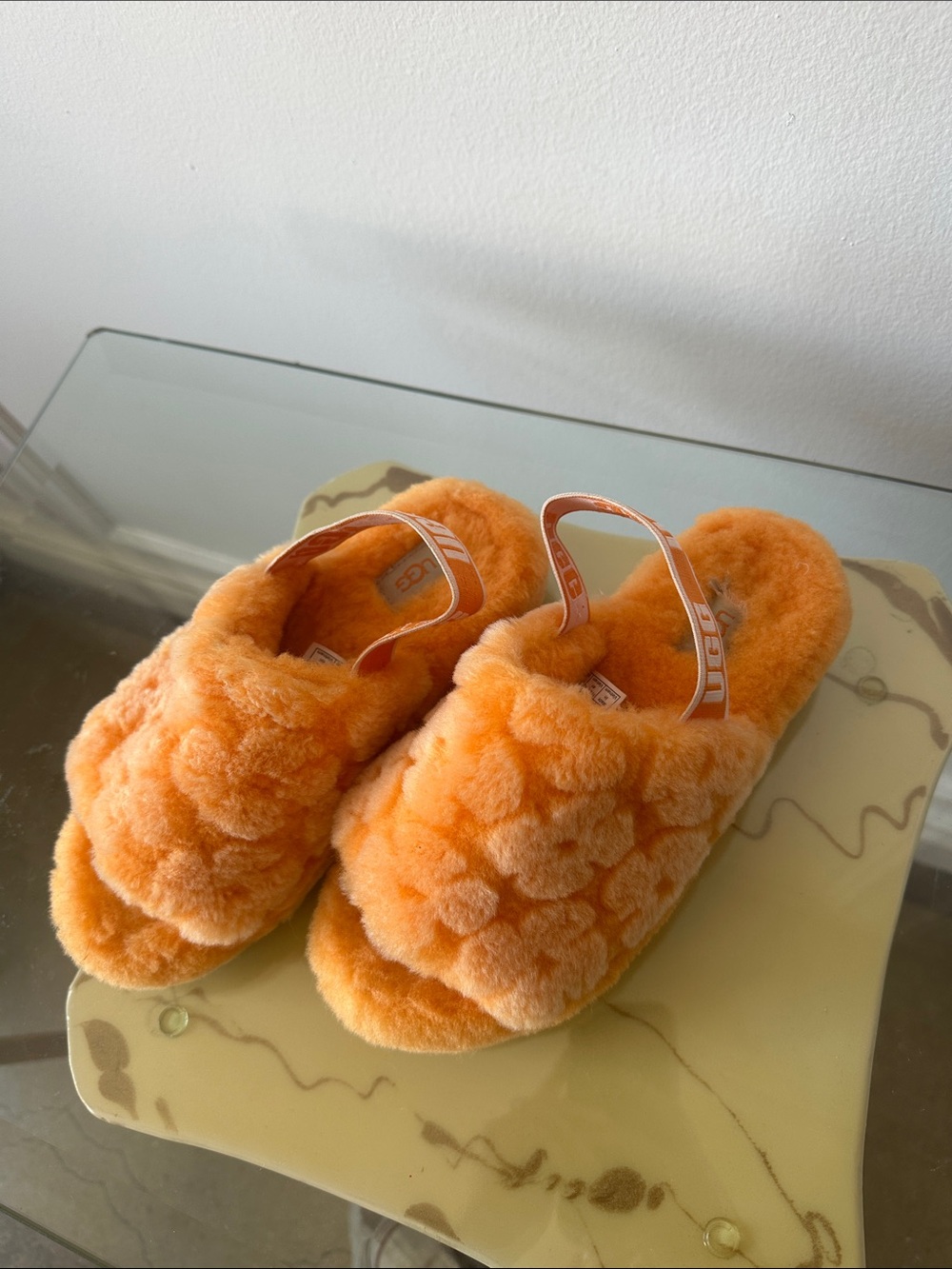 UGG Orange Plush Shearling Slide with Logo Heel Strap - Picture 3 of 6